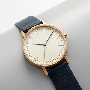 B001 Watch, Gold Case, Off White Dial, Leather Strap - Navy - BIJOUONE