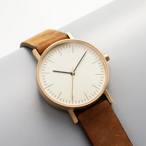 B001 Watch, Gold Case, Off White Dial, Leather Strap