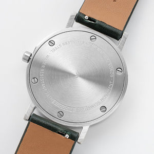 B001 Watch, Silver Case, White Dial, Leather Strap