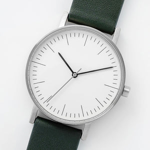 B001 Watch, Silver Case, White Dial, Leather Strap