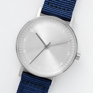 B60 Watch, Silver Case, Silver Dial, Nylon Strap