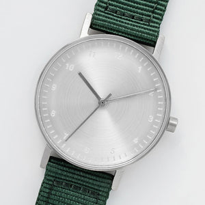 B60 Watch, Silver Case, Silver Dial, Nylon Strap