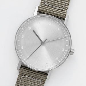 B60 Watch, Silver Case, Silver Dial, Nylon Strap