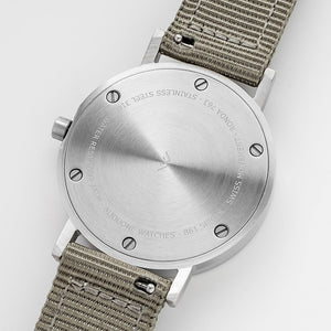 B60 Watch, Silver Case, Silver Dial, Nylon Strap