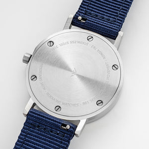B60 Watch, Silver Case, Silver Dial, Nylon Strap