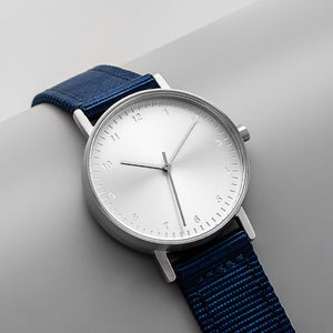 B60 Watch, Silver Case, Silver Dial, Nylon Strap