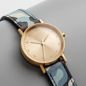 B60 Watch, Gold Case, Gold Dial, Leather Strap