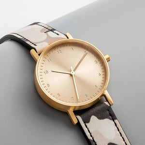 B60 Watch, Gold Case, Gold Dial, Leather Strap