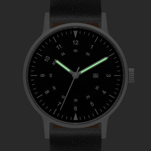B70 Watch, Silver Case, Black Dial, Calendar, Luminous, Leather Strap - Coffee