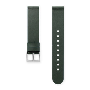 Dark green calf leather watch strap with silver buckle