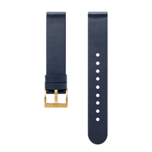 Navy calf leather watch strap with gold buckle