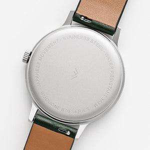 B70 Watch, Silver Case, Beige Dial, Calendar, Luminous, Leather Strap