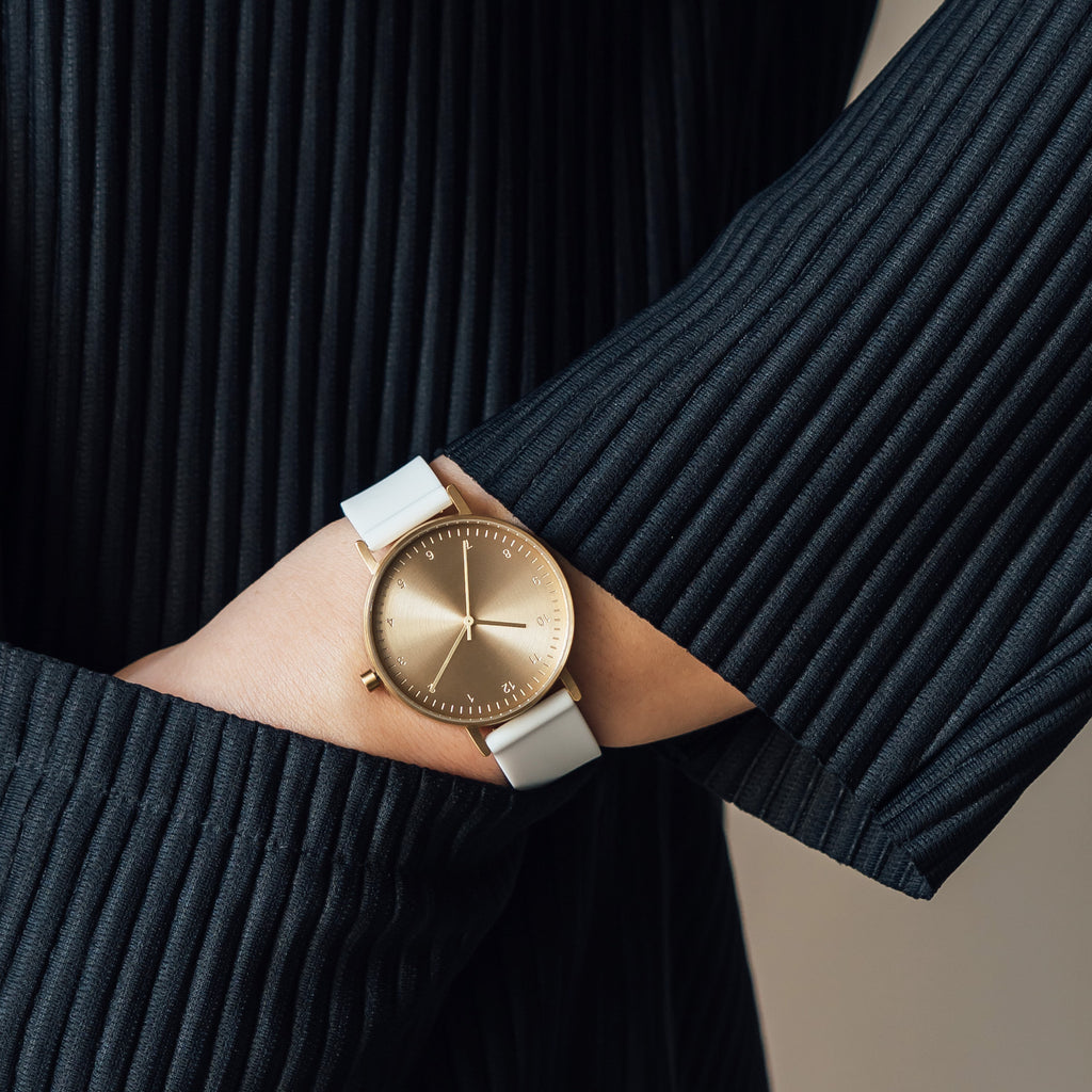 B60 Watch, Gold Case, Gold Dial, Silicone Strap - 0001-White