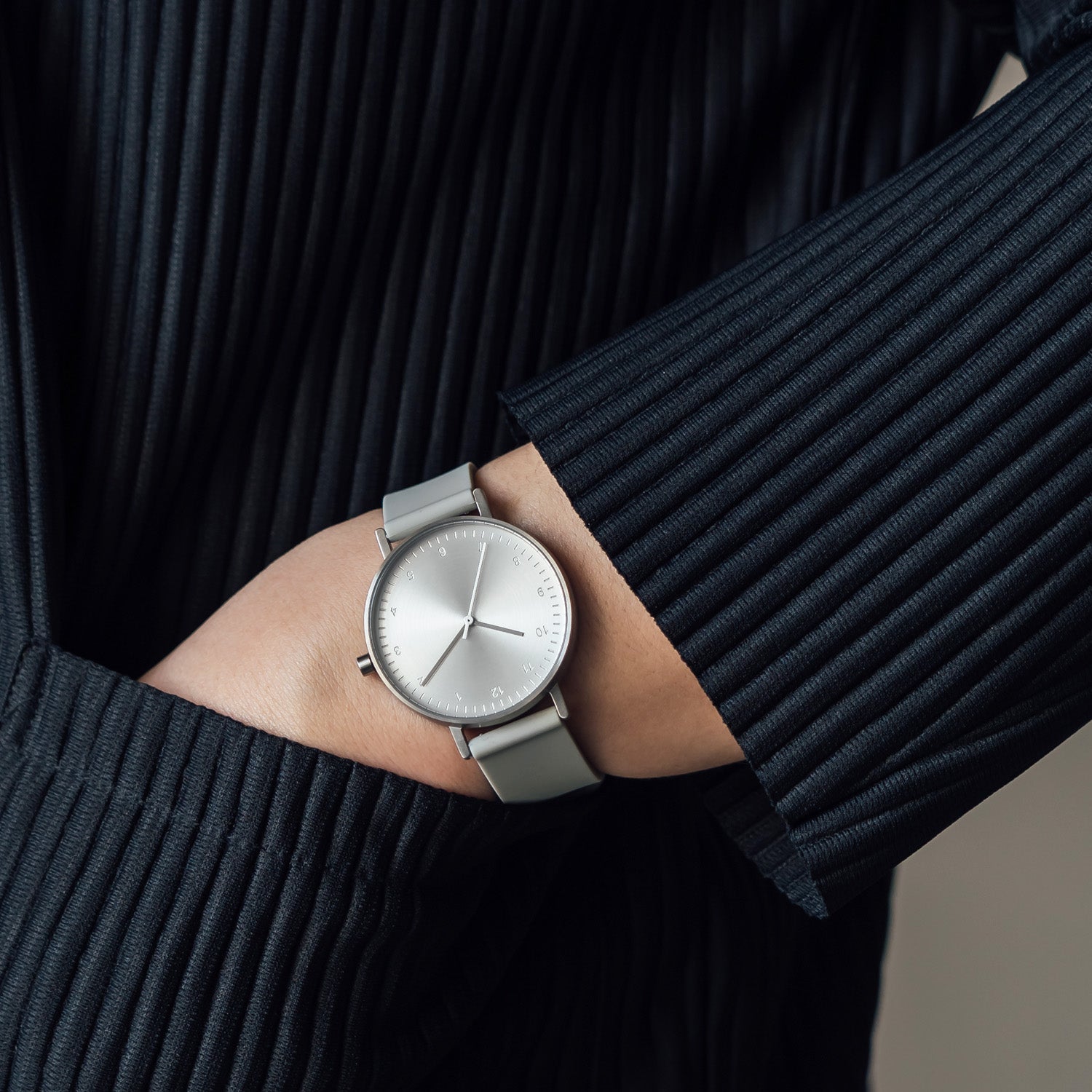 B60 Watch, Silver Case, Silver Dial, Silicone Strap - 0002-Light Grey