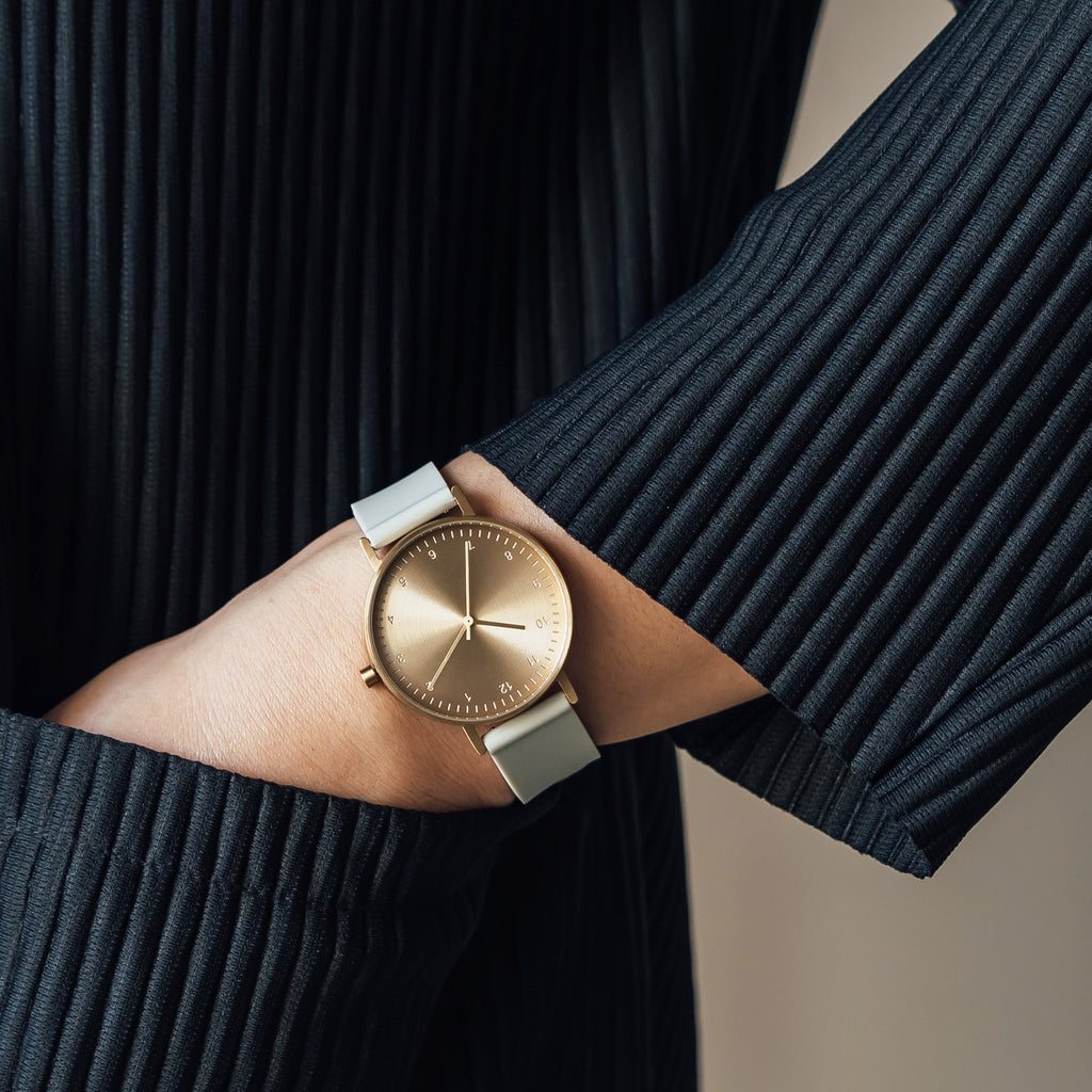 B60 Watch, Gold Case, Gold Dial, Rubber Strap - 0002-Light Grey