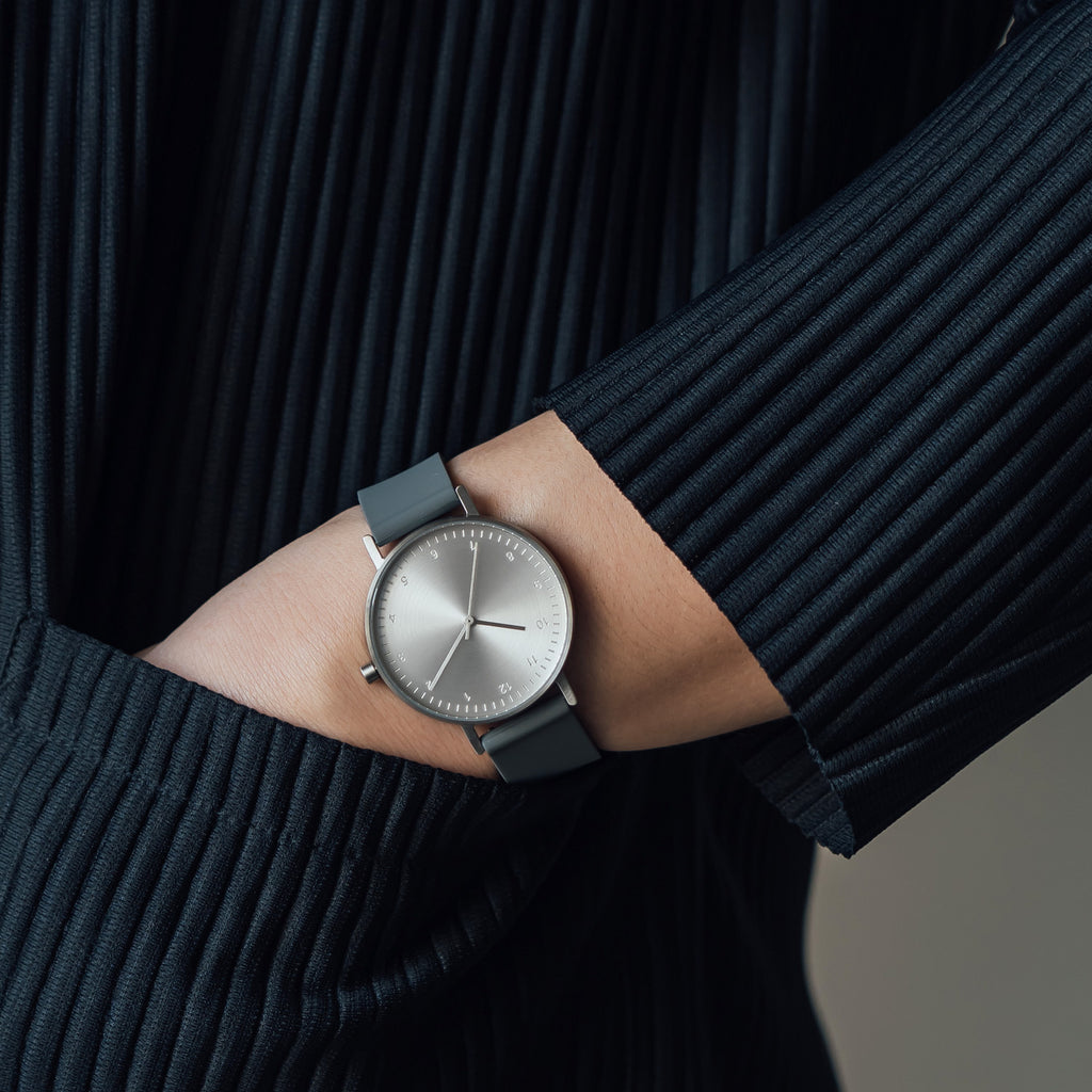 B60 Watch, Silver Case, Silver Dial, Rubber Strap - 0003-Gray