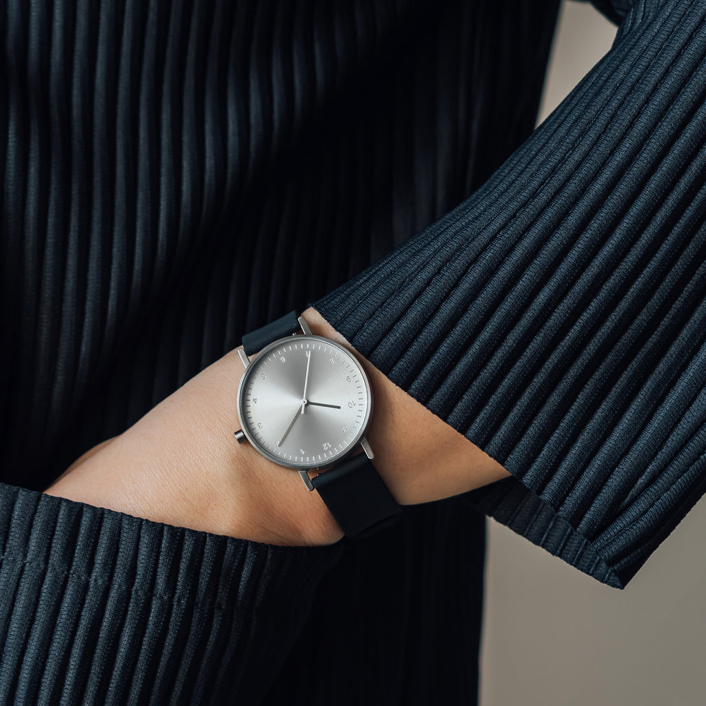 B60 Watch, Silver Case, Silver Dial, Rubber Strap - 0004-Black