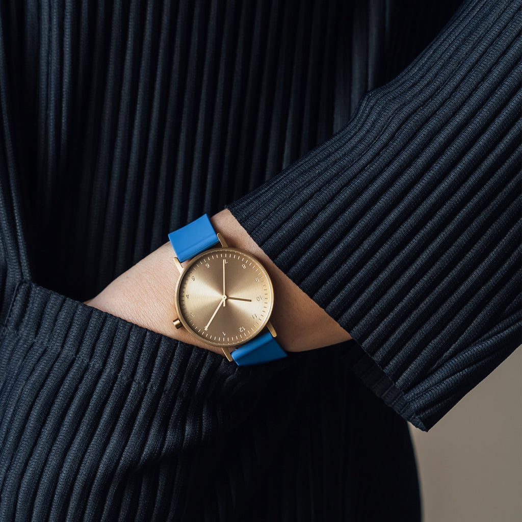 B60 Watch, Gold Case, Gold Dial, Rubber Strap - 0006-Blue