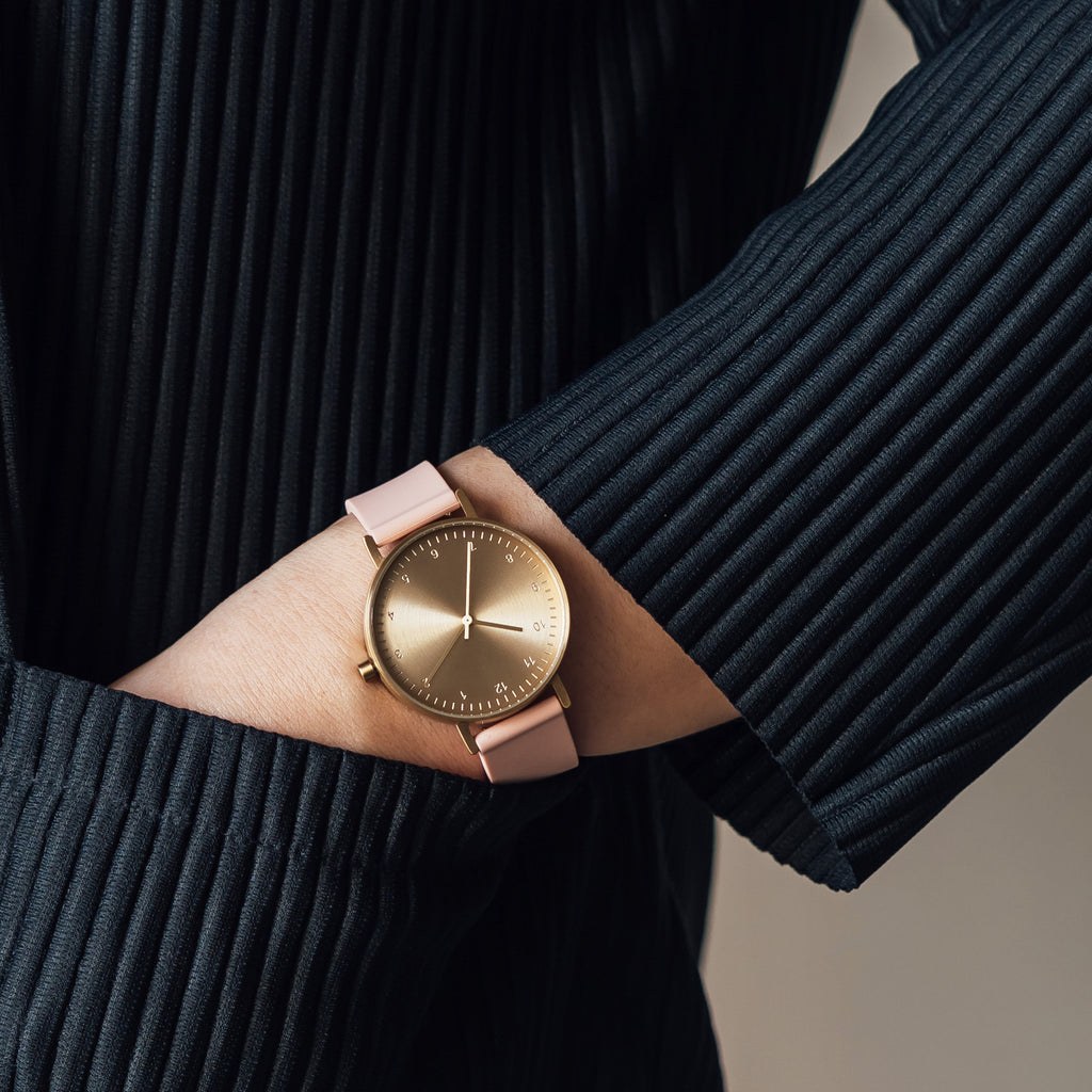 B60 Watch, Gold Case, Gold Dial, Rubber Strap - 0007-Nude Pink