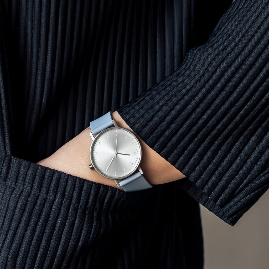B60 Watch, Silver Case, Silver Dial, Rubber Strap - 0008-Dusty Blue