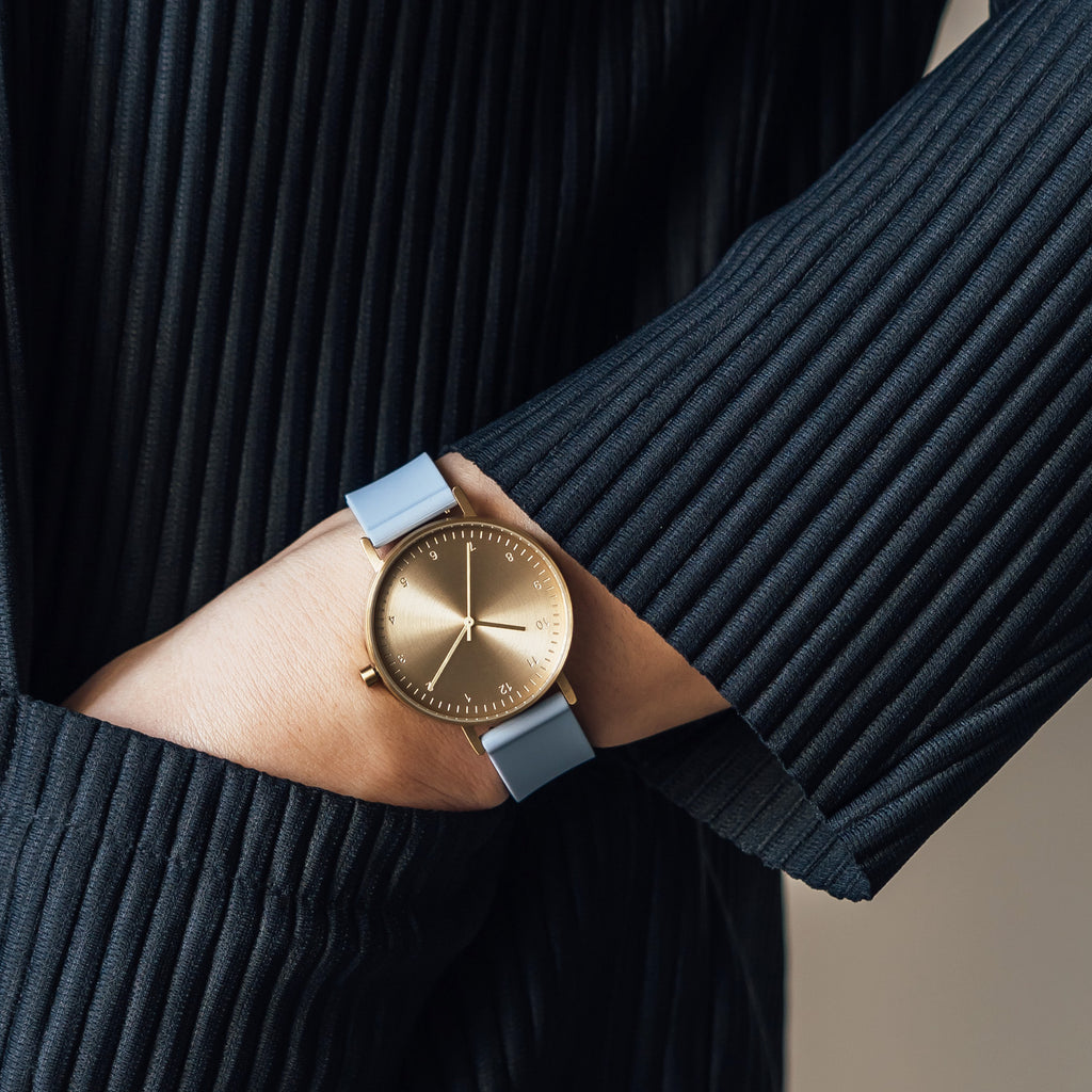 B60 Watch, Gold Case, Gold Dial, Rubber Strap - 0008-Dusty Blue