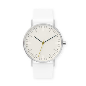 B001 Watch, Silver Case, Off White Dial, Silicone Strap - 0001-White - BIJOUONE