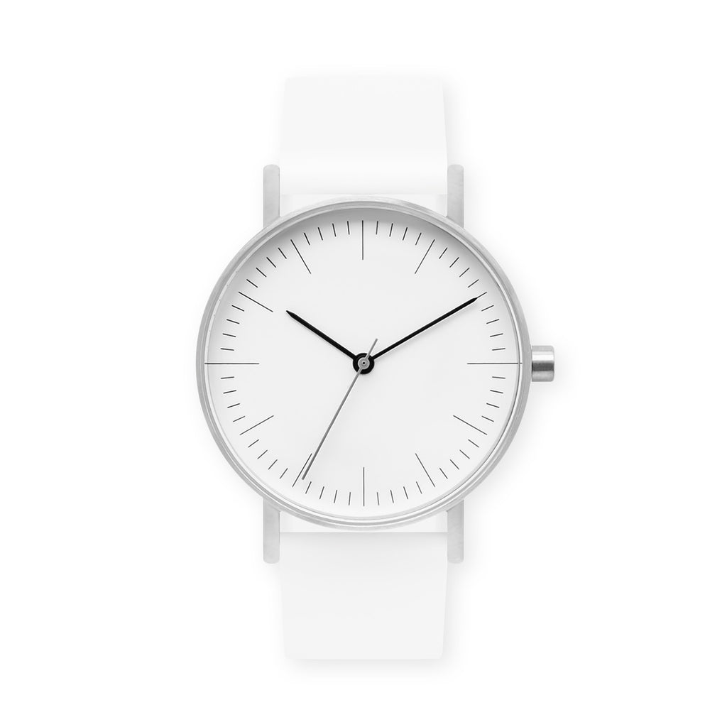 B001 Watch, Silver Case, White Dial, Rubber Strap - 0001-White