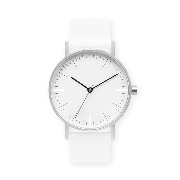 B001 Watch, Silver Case, White Dial, Rubber Strap - 0001-White