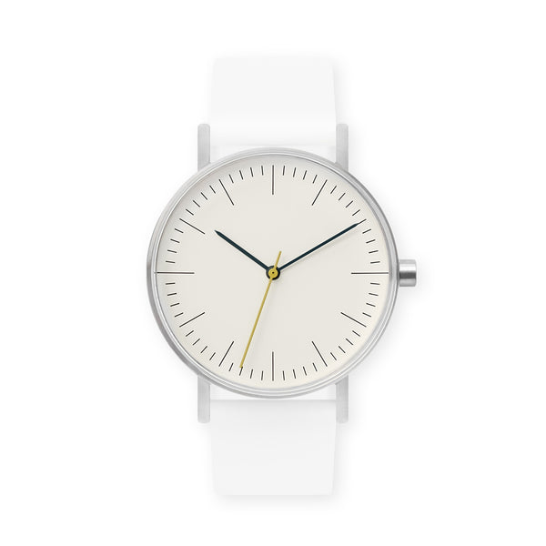 B001 Watch, Silver Case, Off White Dial, Rubber Strap - 0001-White