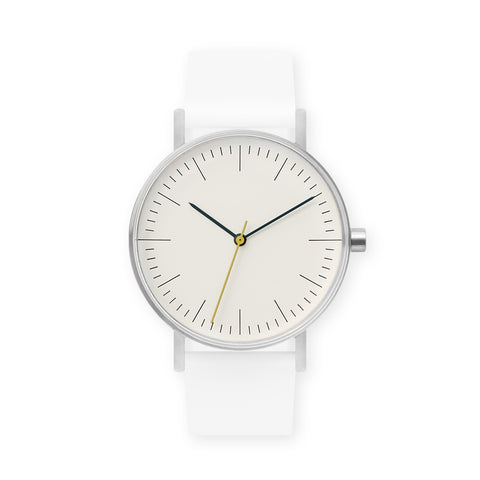 B001 Watch, Silver Case, Off White Dial, Silicone Strap - 0001-White