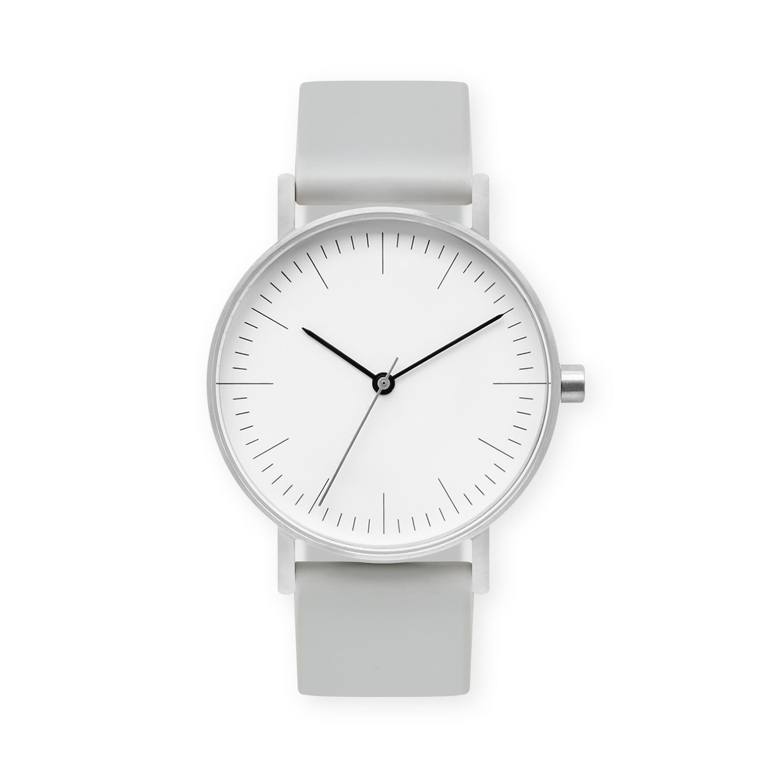 B001 Watch, Silver Case, White Dial, Silicone Strap - 0002-Light Grey - BIJOUONE