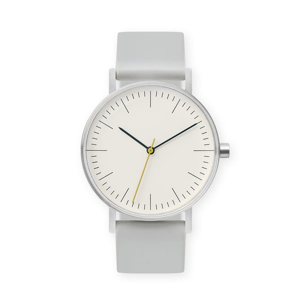 B001 Watch, Silver Case, Off White Dial, Rubber Strap - 0002-Light Grey