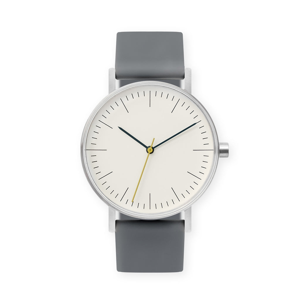 B001 Watch, Silver Case, Off White Dial, Rubber Strap - 0003-Grey