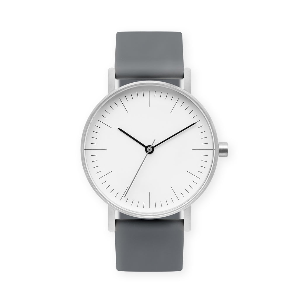 B001 Watch, Silver Case, White Dial, Rubber Strap - 0003-Grey