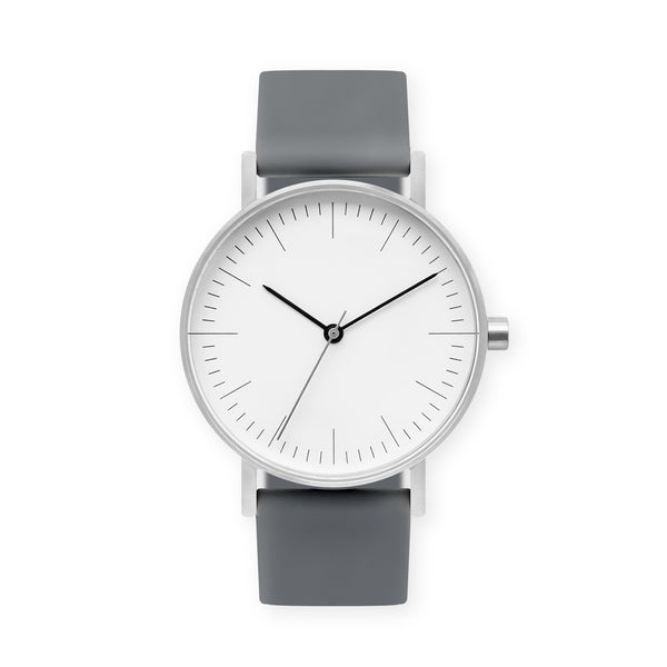 B001 Watch, Silver Case, White Dial, Rubber Strap - 0003-Grey