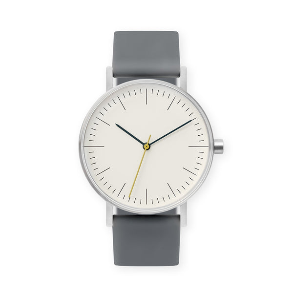 B001 Watch, Silver Case, Off White Dial, Rubber Strap - 0003-Grey