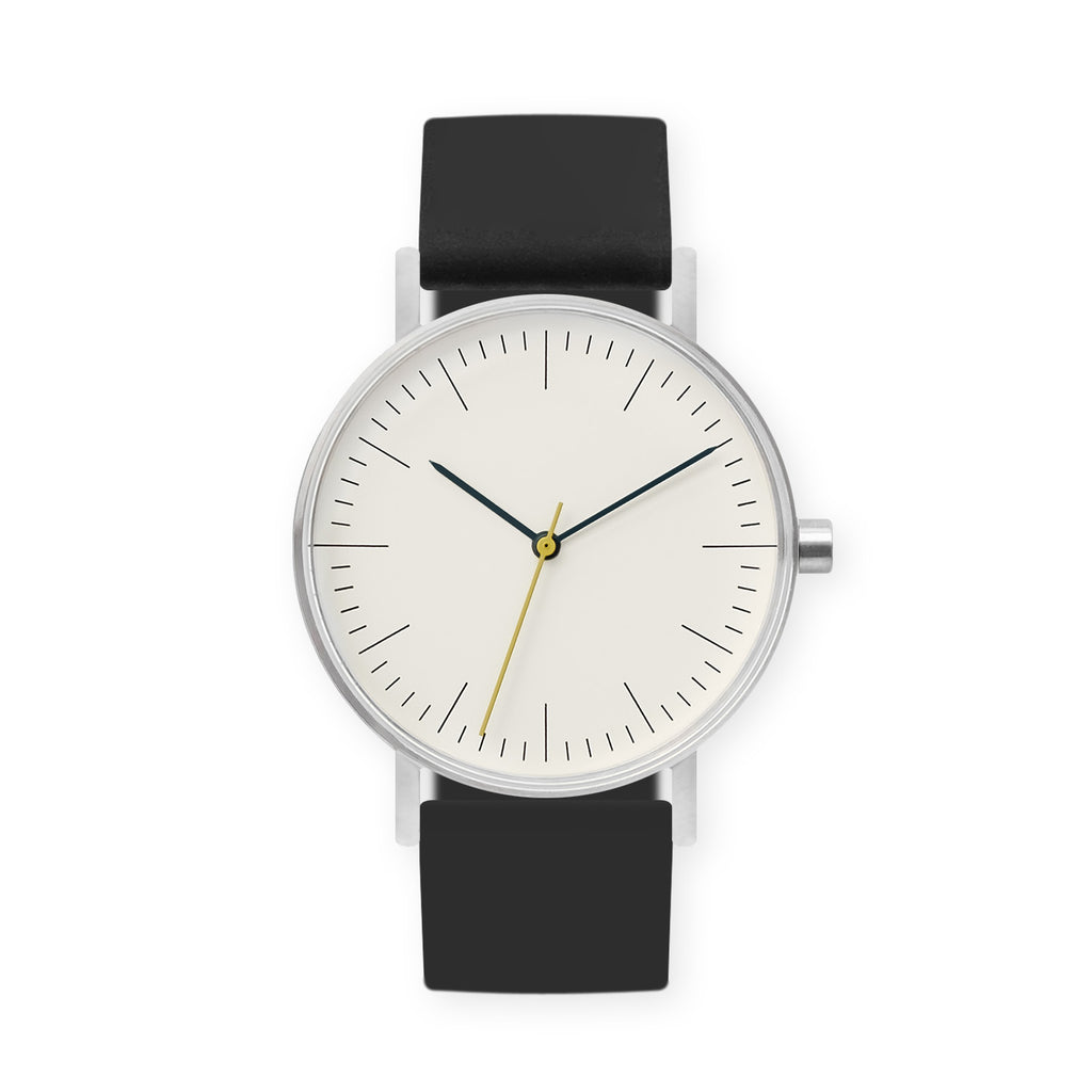 B001 Watch, Silver Case, Off White Dial, Rubber Strap - 0004-Black