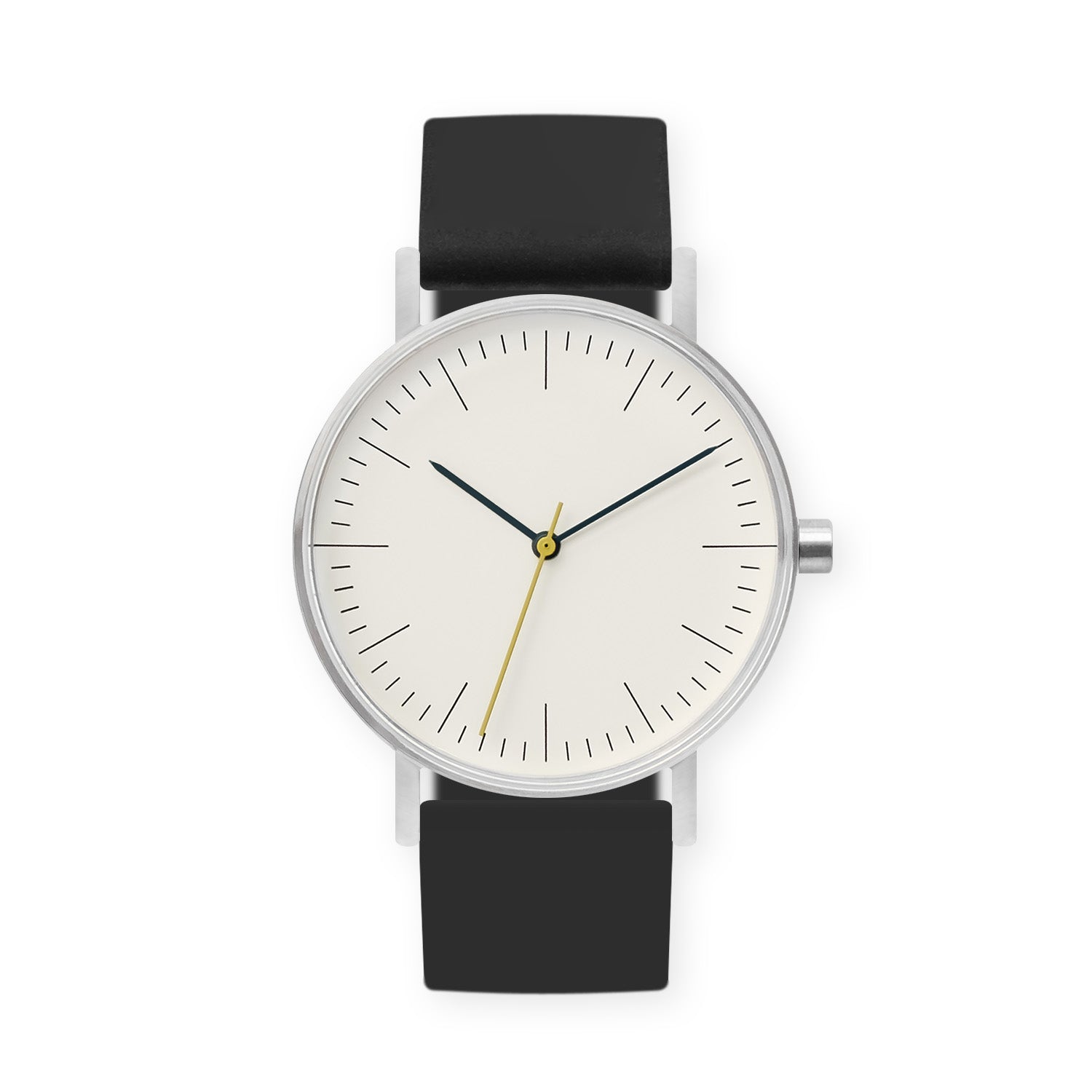 B001 Watch, Silver Case, Off White Dial, Silicone Strap - 0004-Black - BIJOUONE
