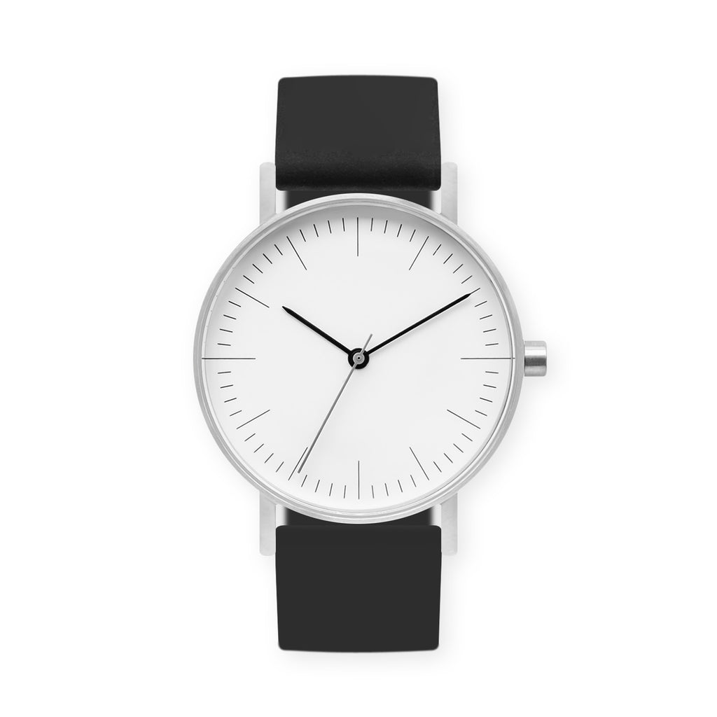 B001 Watch, Silver Case, White Dial, Rubber Strap - 0004-Black
