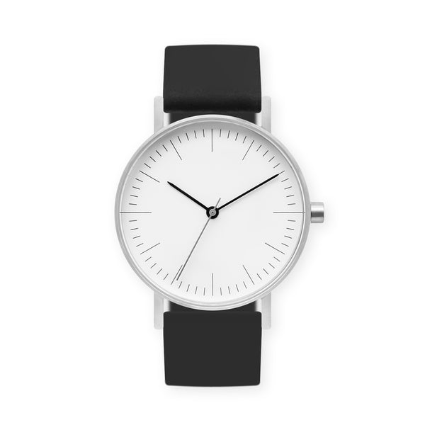 B001 Watch, Silver Case, White Dial, Rubber Strap - 0004-Black