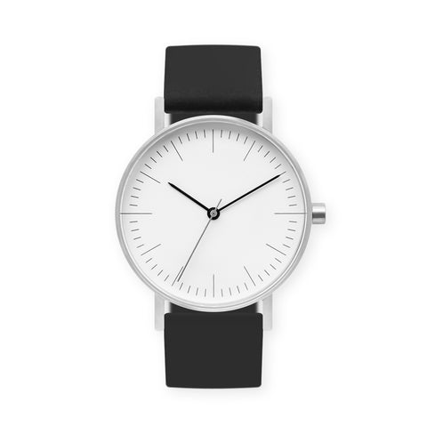B001 Watch, Silver Case, White Dial, Silicone Strap - 0004-Black