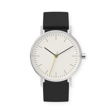 B001 Watch, Silver Case, Off White Dial, Silicone Strap - 0004-Black