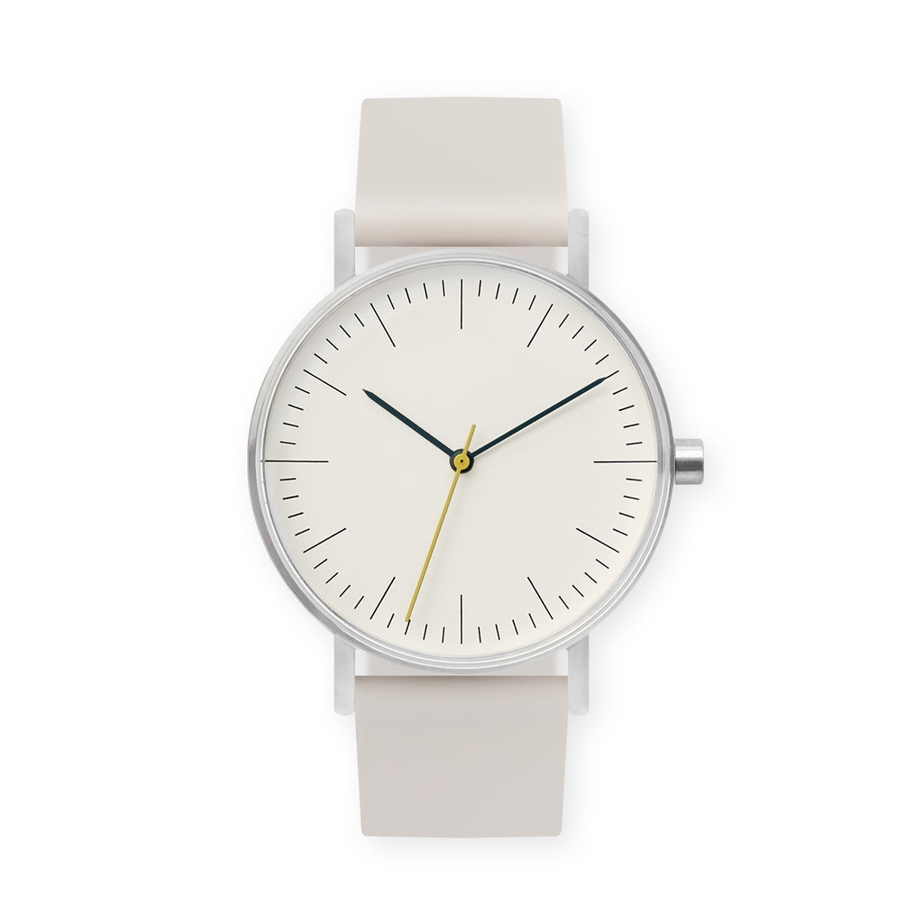 B001 Watch, Silver Case, Off White Dial, Rubber Strap - 0005-Ivory