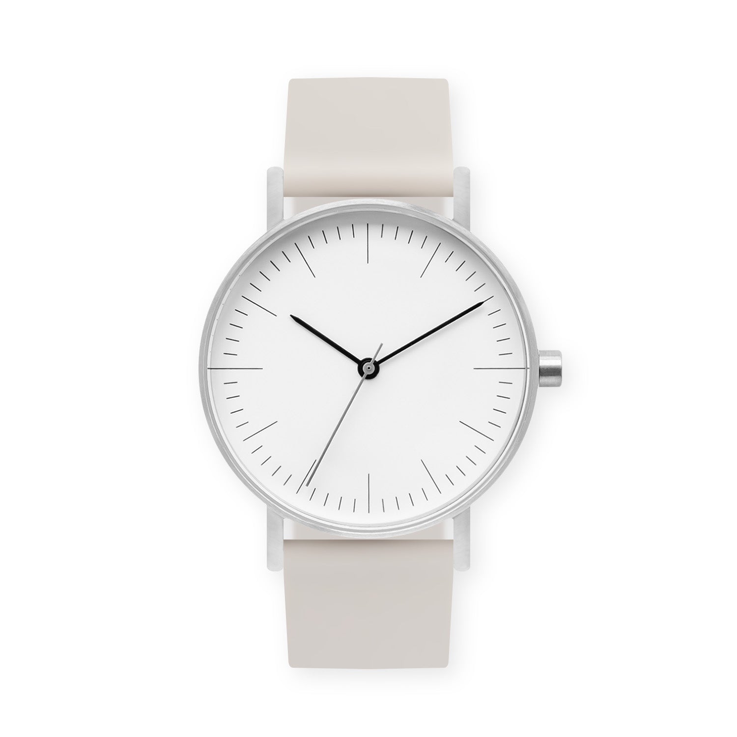 B001 Watch, Silver Case, White Dial, Silicone Strap - 0005-Ivory - BIJOUONE