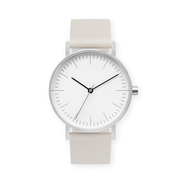 B001 Watch, Silver Case, White Dial, Rubber Strap - 0005-Ivory
