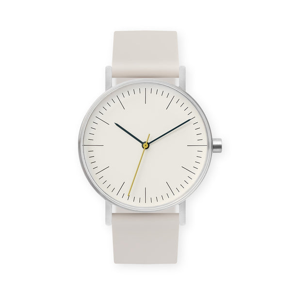 B001 Watch, Silver Case, Off White Dial, Rubber Strap - 0005-Ivory