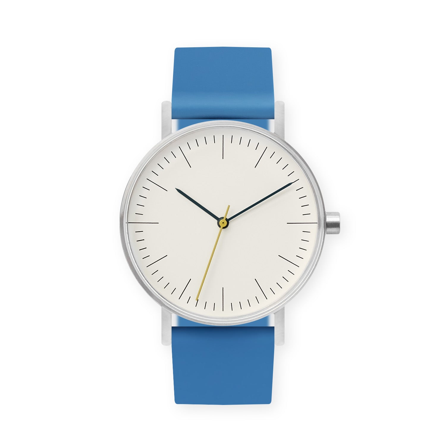 B001 Watch, Silver Case, Off White Dial, Silicone Strap - 0006-Blue - BIJOUONE