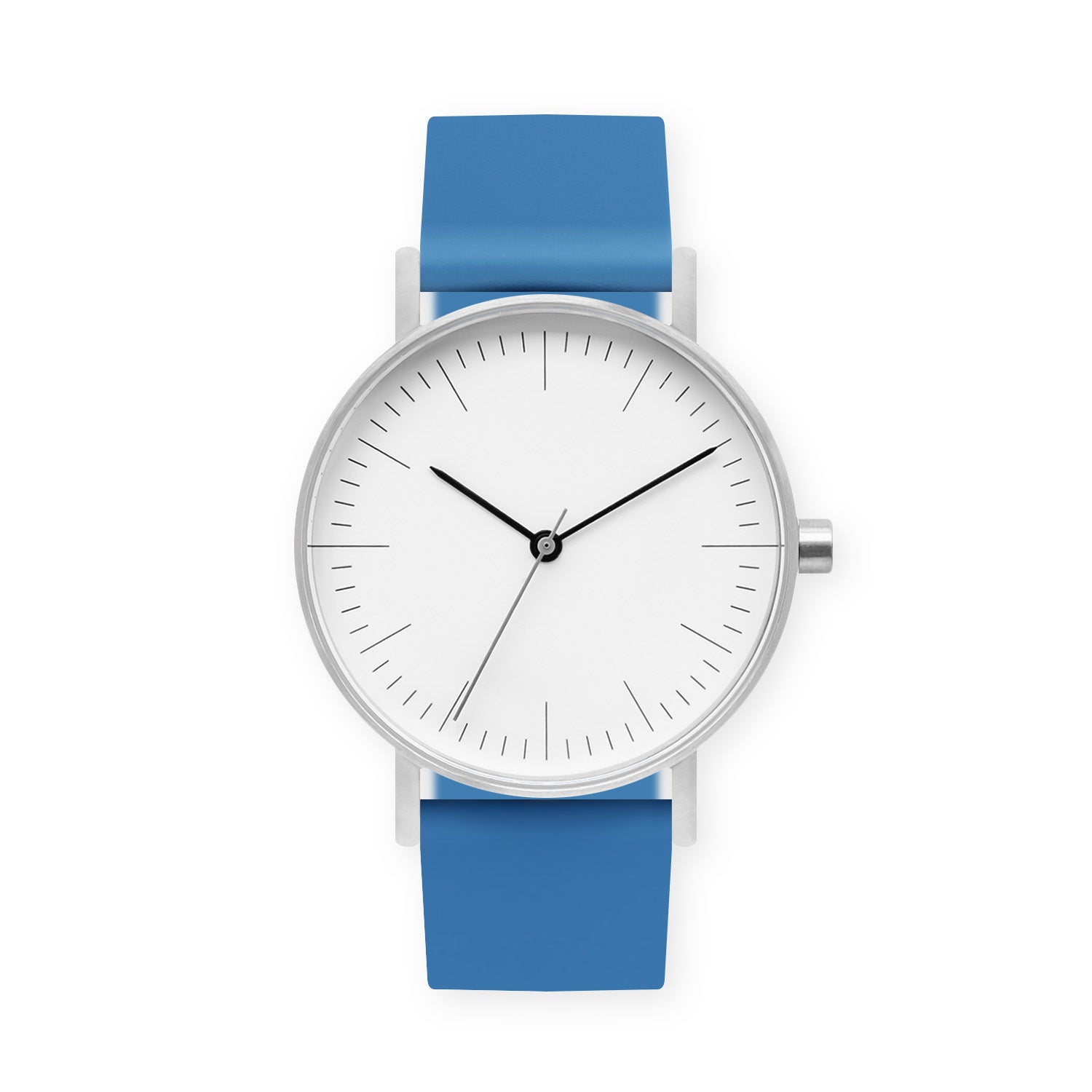 B001 Watch, Silver Case, White Dial, Silicone Strap - 0006-Blue - BIJOUONE