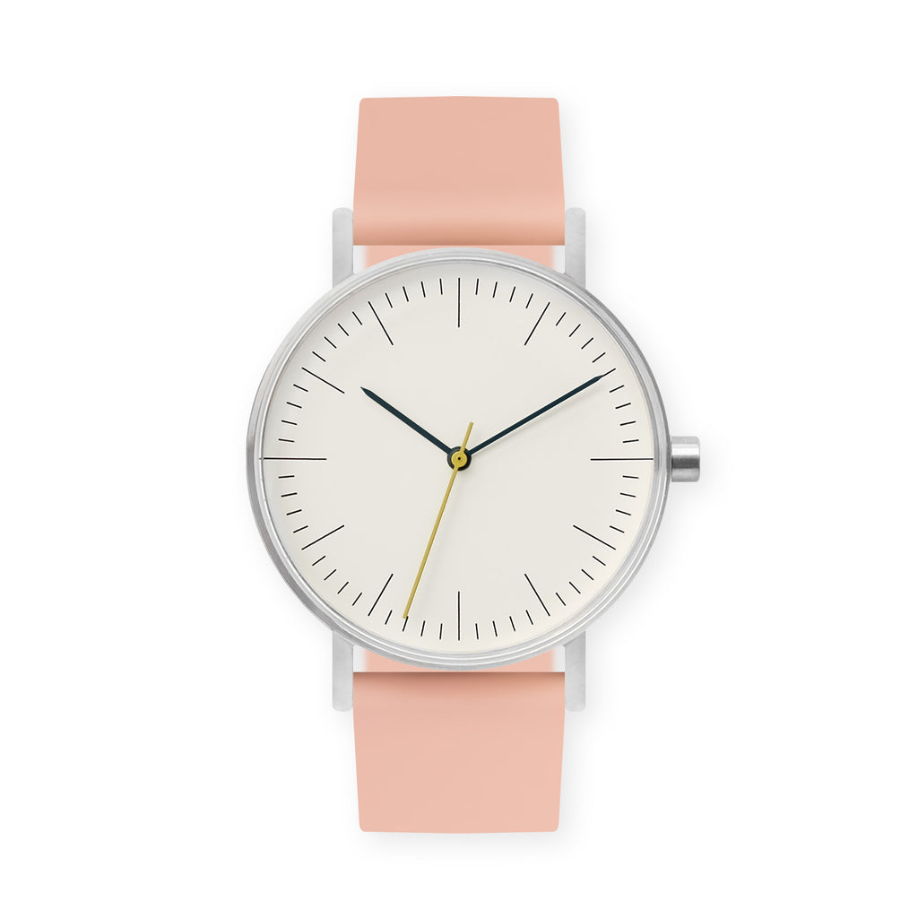 B001 Watch, Silver Case, Off White Dial, Rubber Strap - 0007-Nude Pink