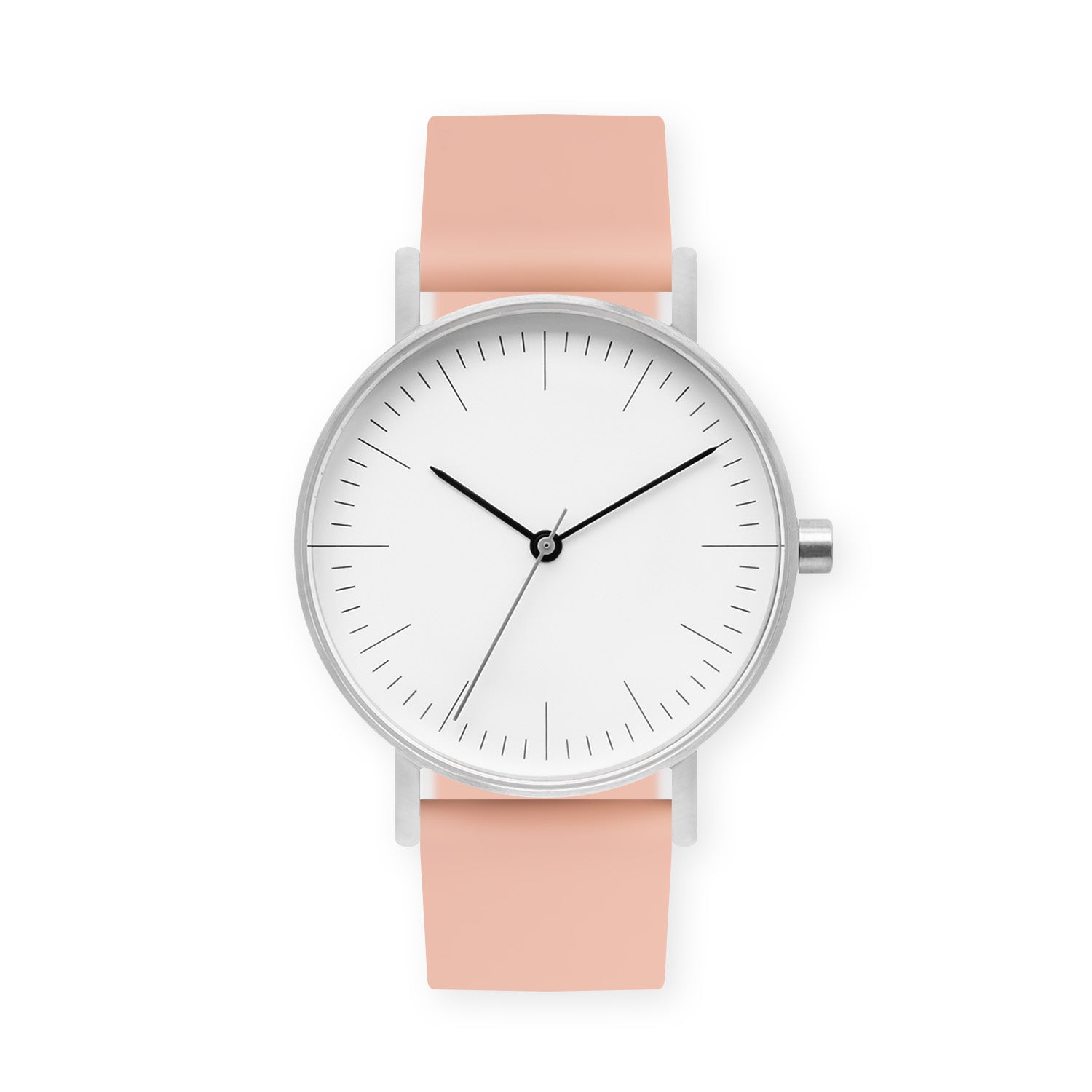 B001 Watch, Silver Case, White Dial, Silicone Strap - 0007-Nude Pink - BIJOUONE